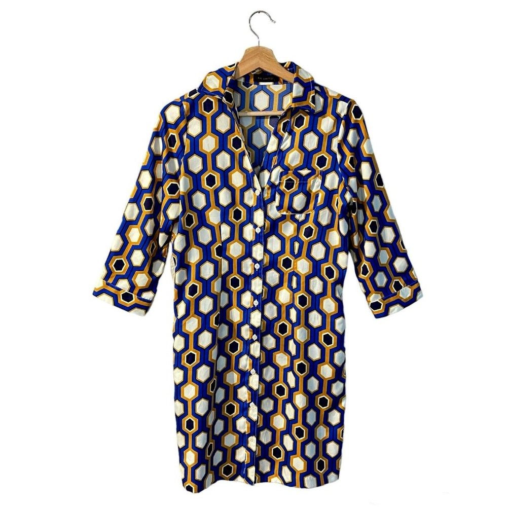 The Limited Shirt Tunic Dress Size Small Collared Shift Geometric Satin Pocket